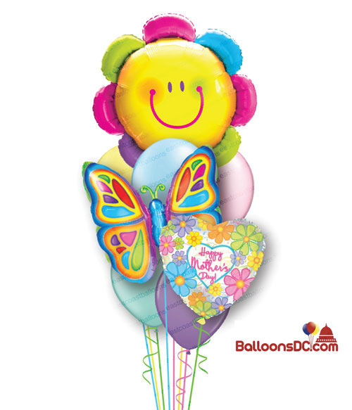Butterfly and Smiley Face Flower Mother's Day Balloon Bouqet