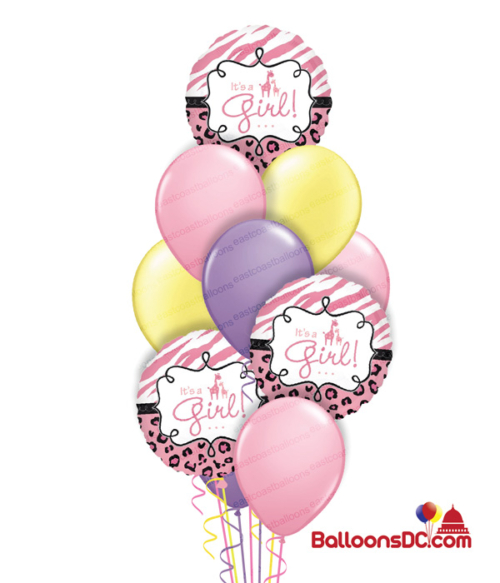 It's A Girl Fun Pink Animal Print Balloon Bouquet