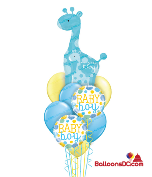 Blue Safari Giraffe It's A Boy Balloon Bouquet