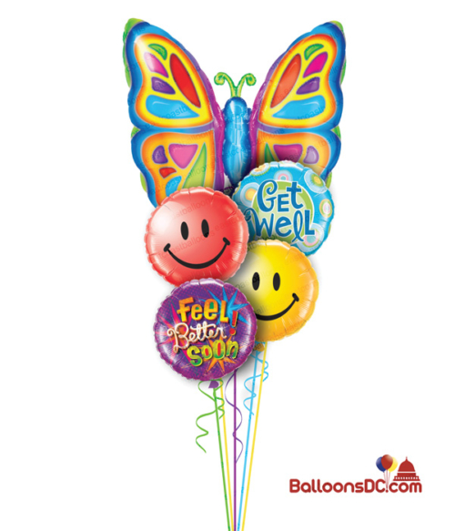 Get Well Thinking of You Butterfly Balloon Bouquet