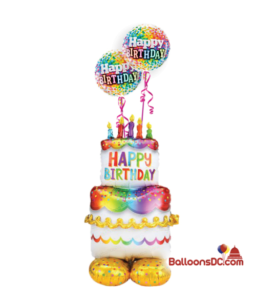 Birthday Cake AirLoonz with 2 Mylar Foil Balloons