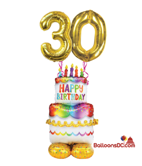 Birthday Cake AirLoonz with 2 Mylar Foil Number Balloons